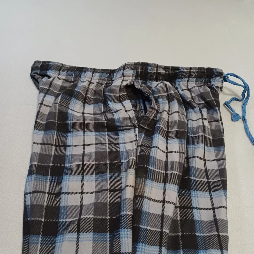 Cuddl Duds Mens XL Pajama Pants Blue Black Plaid Fleece Lounge Sleepwear Relaxed